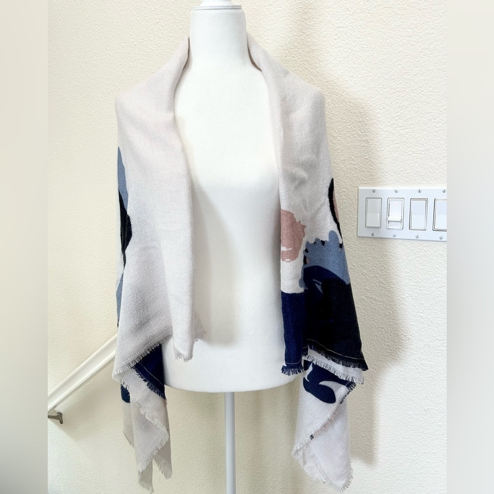 Square Scarf, Pashmina or Swimsuit Cover lightweight 54x56” cream blue pink